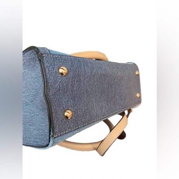 Aldo Tote Chambray Denim Convertible Satchel/Crossbody Handbag with Tan Accents - Picture 7 of 7